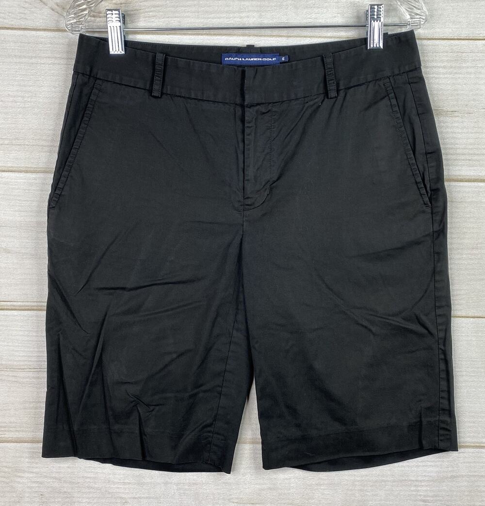 Ralph Lauren Golf Shorts Womens 6 Black Stretch Bermuda Flat Front Cotton Active